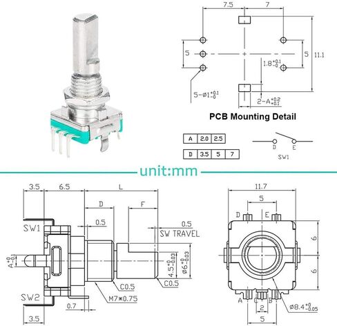 6PCS EC11 Rotary Encoder Code Switch 5Pins 20mm Digital Potentiometer Push Button Switch for Arduino with 6PCS Knob Cap in Saudi Arabia
