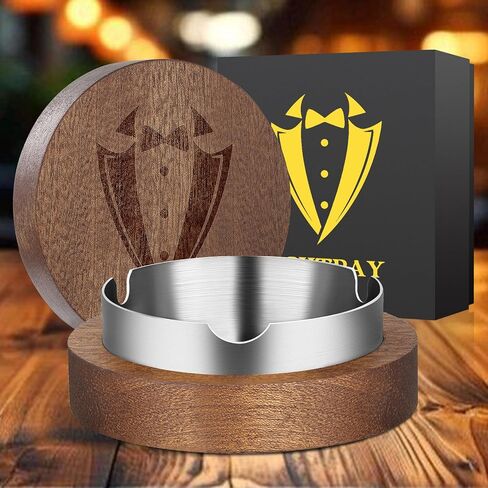 Groomsman Wooden Ashtray with Lid Smell Proof, Indoor Outdoor Ash Tray for Cigarette Cigar, Best Man Gift for Wedding Day, Groomsmen Gifts for Men, with Black Stainless Steel Insert in Saudi Arabia
