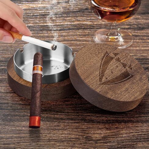 Groomsman Wooden Ashtray with Lid Smell Proof, Indoor Outdoor Ash Tray for Cigarette Cigar, Best Man Gift for Wedding Day, Groomsmen Gifts for Men, with Black Stainless Steel Insert in Saudi Arabia
