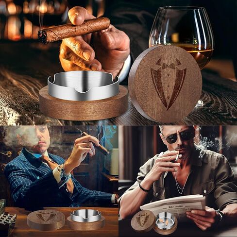 Groomsman Wooden Ashtray with Lid Smell Proof, Indoor Outdoor Ash Tray for Cigarette Cigar, Best Man Gift for Wedding Day, Groomsmen Gifts for Men, with Black Stainless Steel Insert in Saudi Arabia