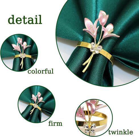 Lily Napkin Rings Set of 4,Flower Napkin Holders Gold Metal Napkin Ring Perfect for Wedding Party Holiday Banquet Christmas Dinner Delicate Serviette Buckles Decor (Pink) in Saudi Arabia
