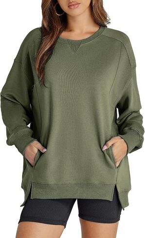Women's Sweatshirt Casual Crew Neck Sweatshirts Loose Fit Long Sleeve Pullover Tops with Pockets in Saudi Arabia