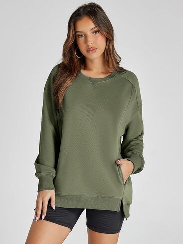 Women's Sweatshirt Casual Crew Neck Sweatshirts Loose Fit Long Sleeve Pullover Tops with Pockets in Saudi Arabia