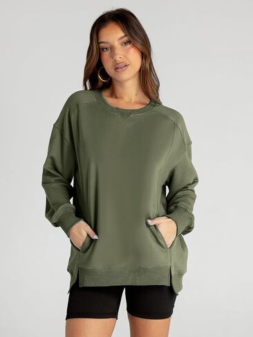 Women's Sweatshirt Casual Crew Neck Sweatshirts Loose Fit Long Sleeve Pullover Tops with Pockets in Saudi Arabia