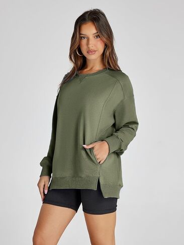 Women's Sweatshirt Casual Crew Neck Sweatshirts Loose Fit Long Sleeve Pullover Tops with Pockets in Saudi Arabia