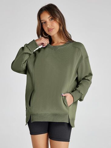 Women's Sweatshirt Casual Crew Neck Sweatshirts Loose Fit Long Sleeve Pullover Tops with Pockets in Saudi Arabia