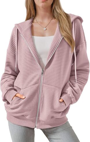 Womens Zip Up Hoodies Long Sleeve Sweatshirts Jackets Fall Winter Outfits 2024 Oversized Sweaters Casual Fashion in Saudi Arabia