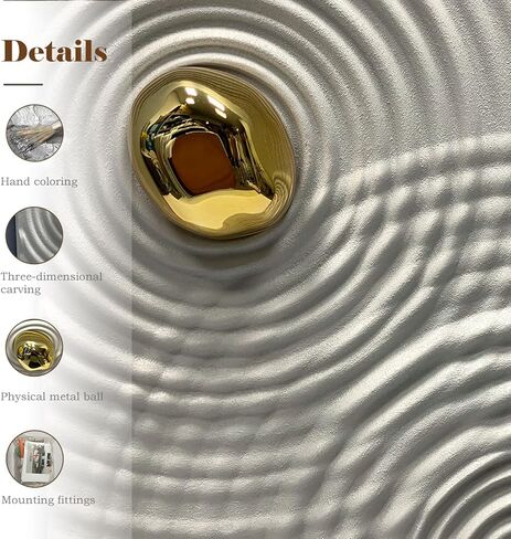 BrightA 3D الخشب جدار الفن الحد الأدنى جدار ديكور منحوتات الحائط الحديثة ديكور الخشب للجدار رمادي فاتح جدار ديكور الكرة المعدنية الذهبية لغرفة الطعام غرفة المعيشة ديكور 23.6 "× 35.4" in Kuwait