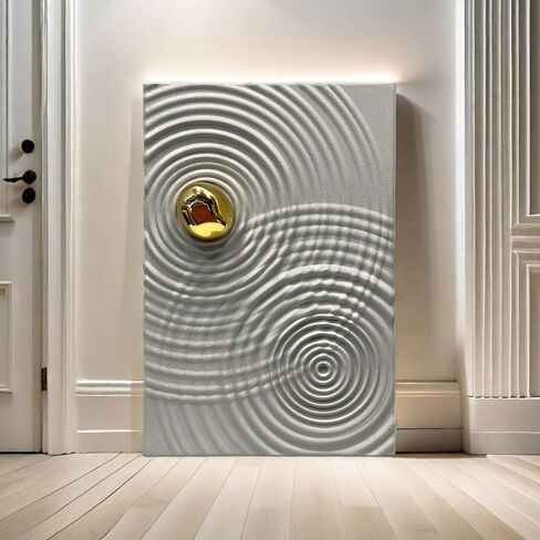 BrightA 3D الخشب جدار الفن الحد الأدنى جدار ديكور منحوتات الحائط الحديثة ديكور الخشب للجدار رمادي فاتح جدار ديكور الكرة المعدنية الذهبية لغرفة الطعام غرفة المعيشة ديكور 23.6 "× 35.4" in Kuwait