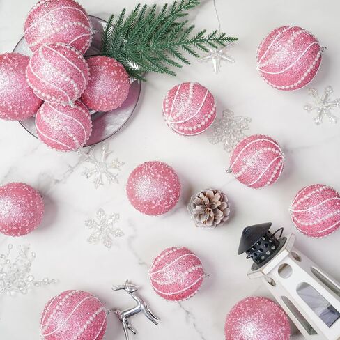 3.15" Christmas Ball Ornaments 12pcs Sequin Christmas Balls Shatterproof Christmas Tree Ornaments Glitter Christmas Ornaments Plastic Hanging Pearl Balls for Xmas Trees,Holiday Party(Champagne) in Saudi Arabia