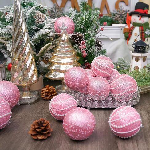 3.15" Christmas Ball Ornaments 12pcs Sequin Christmas Balls Shatterproof Christmas Tree Ornaments Glitter Christmas Ornaments Plastic Hanging Pearl Balls for Xmas Trees,Holiday Party(Champagne) in Saudi Arabia