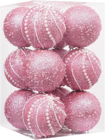 3.15" Christmas Ball Ornaments 12pcs Sequin Christmas Balls Shatterproof Christmas Tree Ornaments Glitter Christmas Ornaments Plastic Hanging Pearl Balls for Xmas Trees,Holiday Party(Champagne) in Saudi Arabia