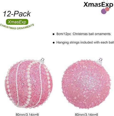 3.15" Christmas Ball Ornaments 12pcs Sequin Christmas Balls Shatterproof Christmas Tree Ornaments Glitter Christmas Ornaments Plastic Hanging Pearl Balls for Xmas Trees,Holiday Party(Champagne) in Saudi Arabia
