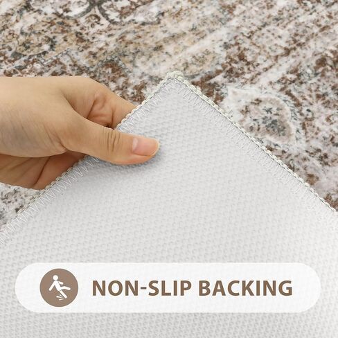 Uphome Boho Bathroom Rugs, Distressed Farmhouse Khaki Bath Mat, Comfy Velvet Small Bath Rugs Non Slip Washable, Vintage Oriental Toilet Rug for Sink Shower Vanity, 18x26 inch in Saudi Arabia