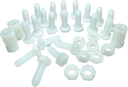 20 قطعة M8x25mm مجموعة صواميل براغي سداسية من النايلون الأبيض، ومسامير سداسية بيضاء، وصواميل سداسية، ومسامير وصواميل بلاستيكية. صواميل براغي سداسية بيضاء بخيط كامل. صواميل سداسية من النايلون ومسامير. براغي سداسية الرأس مع صواميل من النايلون. in Kuwait