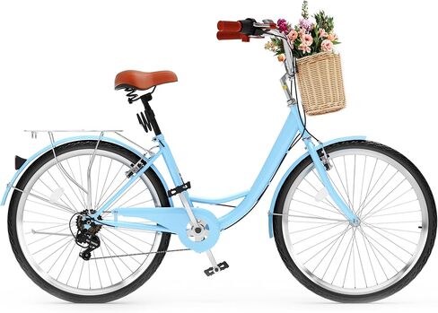 YITAHOME Beach Cruiser Bike for Women, 24 & 26 inch Commute Bike for Adults, 1 & 7 Speed Womens Bicycle with Basket Adjustable Seat, Multiple Color in Saudi Arabia