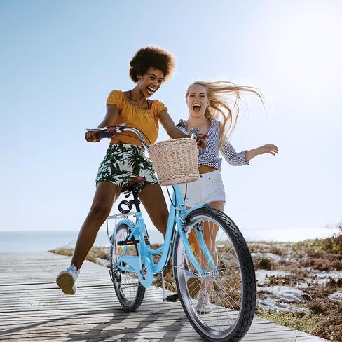 YITAHOME Beach Cruiser Bike for Women, 24 & 26 inch Commute Bike for Adults, 1 & 7 Speed Womens Bicycle with Basket Adjustable Seat, Multiple Color in Saudi Arabia