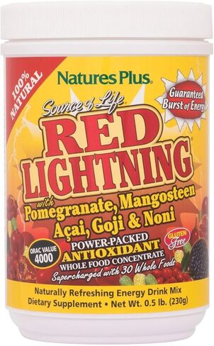 مسحوق مشروب الطاقة الأحمر Lightning من Natures Plus Source of Life - .5 رطل - نكهة التوت المختلطة - تعزيز الطاقة الطبيعية - مع الأطعمة الكاملة ومضادات الأكسدة والأطعمة الحمراء الفائقة - خالية من الغلوتين - 38 حصة in Kuwait