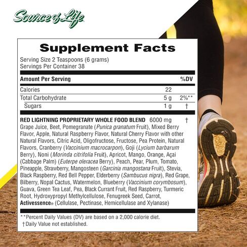 مسحوق مشروب الطاقة الأحمر Lightning من Natures Plus Source of Life - .5 رطل - نكهة التوت المختلطة - تعزيز الطاقة الطبيعية - مع الأطعمة الكاملة ومضادات الأكسدة والأطعمة الحمراء الفائقة - خالية من الغلوتين - 38 حصة in Kuwait