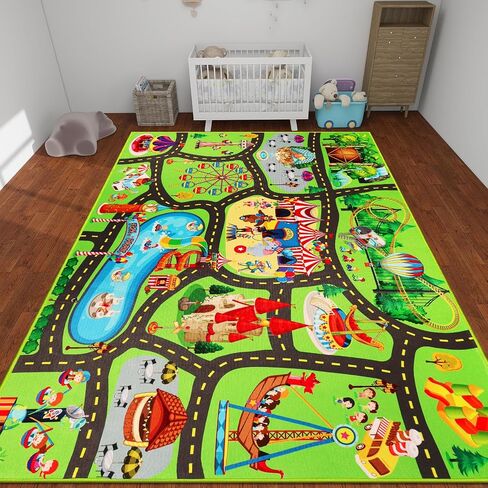 Kids Rug Play Mat for Toy Cars, 39.4"×59" Fun Park Car Rug for Playroom Kids Car Road Rug Traffic Road Playground Play Mat Non-Slip Play Rug for Toddler Boy Room Family Tummy Time Playtime in Saudi Arabia