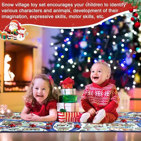 سجاد قرية الثلج لعيد الميلاد للأطفال مقاس 60 بوصة × 31.5 بوصة سجادة لعب للأطفال الصغار سجادة لعب مع 8 سيارات لعبة حمراء للمراهقين، هدية تعليمية ممتعة in Kuwait