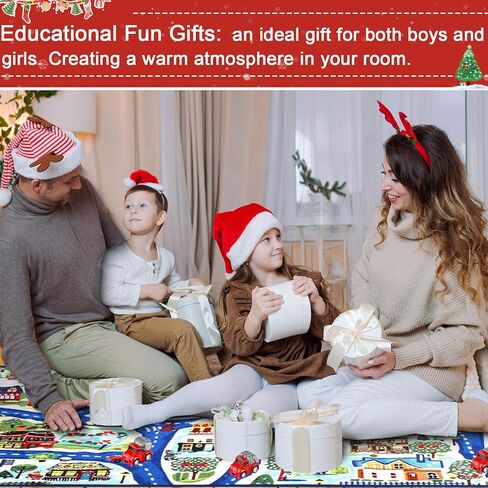 سجاد قرية الثلج لعيد الميلاد للأطفال مقاس 60 بوصة × 31.5 بوصة سجادة لعب للأطفال الصغار سجادة لعب مع 8 سيارات لعبة حمراء للمراهقين، هدية تعليمية ممتعة in Kuwait