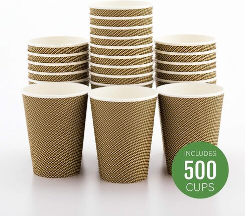 Restaurantware 12 Ounce Disposable Coffee Cups 500 Spiral Wall Hot Cups For Coffee - Lids Sold Separately Rolled Rim Paper Insulated Coffee Cups Mocha Pin Print For Coffee Tea And More in Saudi Arabia