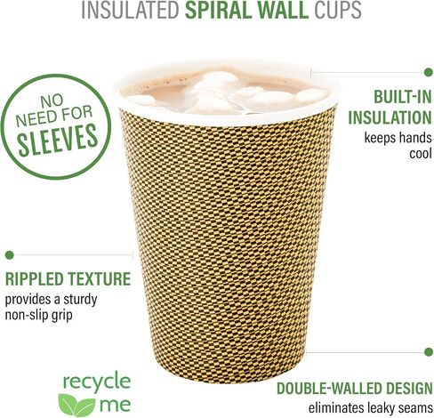 Restaurantware 12 Ounce Disposable Coffee Cups 500 Spiral Wall Hot Cups For Coffee - Lids Sold Separately Rolled Rim Paper Insulated Coffee Cups Mocha Pin Print For Coffee Tea And More in Saudi Arabia