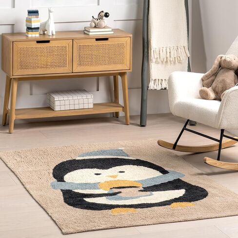 nuLOOM Mosby Penguin Machine Washable Kids Accent Rug, 3x5, Brown in Saudi Arabia