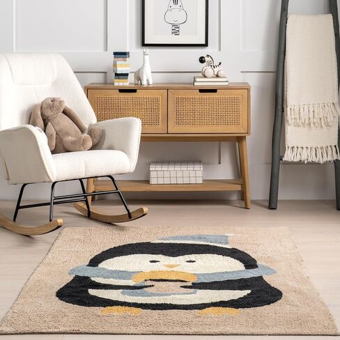 nuLOOM Mosby Penguin Machine Washable Kids Accent Rug, 3x5, Brown in Saudi Arabia