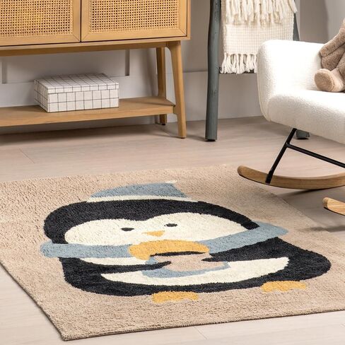 nuLOOM Mosby Penguin Machine Washable Kids Accent Rug, 3x5, Brown in Saudi Arabia