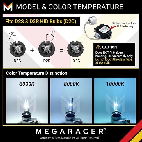 Mega Racer D1R/D1S HID Headlight Bulb - 6000K Diamond White 35W Xenon Light Metal Stents IP68 Waterproof, Pack of 2 in Saudi Arabia