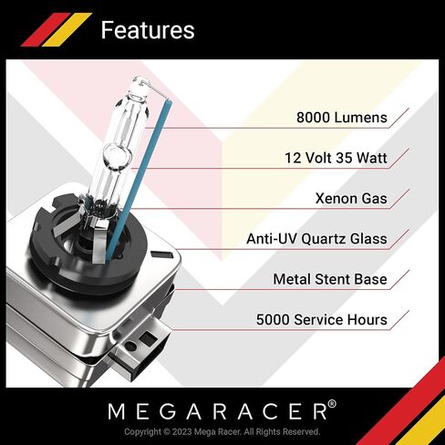 Mega Racer D1R/D1S HID Headlight Bulb - 6000K Diamond White 35W Xenon Light Metal Stents IP68 Waterproof, Pack of 2 in Saudi Arabia