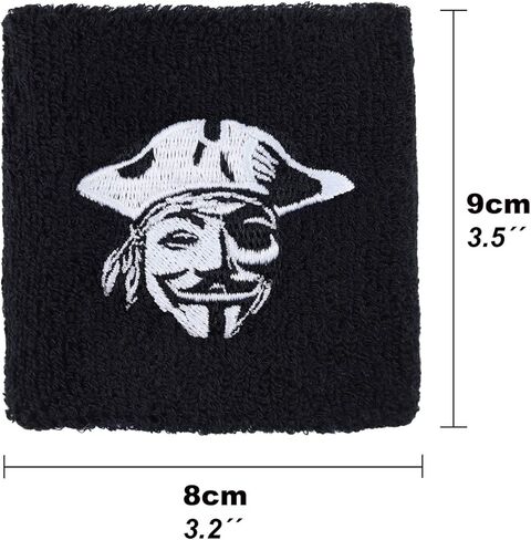 سوار عرق للمعصم من Pirate for Life - سوار معصم مطرز ماص للرطوبة للرجال والنساء - سوار ذراع من قماش تيري أسود لتمارين الكرة الطائرة وكرة السلة والتنس - هدية لمحبي القراصنة in Kuwait