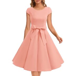 Dressystar DS1956 Vintage 1950s Retro Rockabilly Prom Dresses Cap-Sleeve XS Blush
