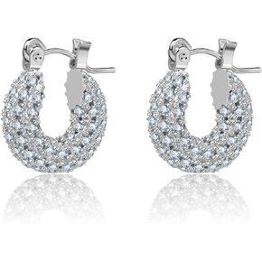 Small Chunky Hoop Earrings, Gold Plated Small Lightweight Cubic Zirconia Hoop Earrings for Women, Size: 15mm, 22mm