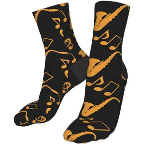 اوتوز جوارب رياضية بطول الكاحل للرجال والنساء من القطن بنمط نوتات موسيقية ثلاثية كليف ساكسفون، جوارب للجري للرجال والنساء، لون اسود، مقاس واحد, أسود, مقاس واحد in Kuwait