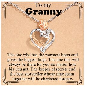 Shonyin Valentines Day Gifts for Her Mum Daughter Nana Granny Mother's Day Gifts, Flower and Heart Necklace- Carved with I love you Expressing Love at All Times