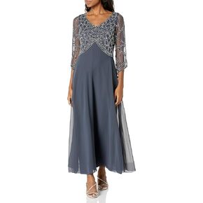 J Kara Women's Petite 3/4 Sleeve Empire Waist Popover Fit & Flare Beaded Dress in Kuwait