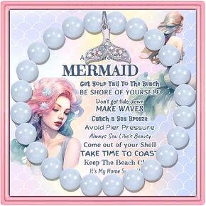 Mermaid Gifts for Women Girls Agate Beaded Mermaid Jewelry for Friendship Mermaid Lovers Mermaid Spirit Birthday Christmas Gifts with A Message (Blue)