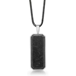 Gem Stone King Men's Customized and Personalized Name Engraved Stainless Steel Black Carbon Fiber Inlay Dog Tag Pendant Necklace (40X17MM, Comes with 24 Inch Snake Chain)