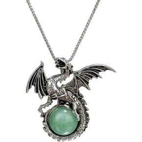 LDADAN Dragon Necklace for Men Women, Unique Necklace Crystal Necklace Natural Gemstone Necklace Dragon Jewelry, Dinosaur Necklace Silver Dragon Pendant Necklace for Gifts