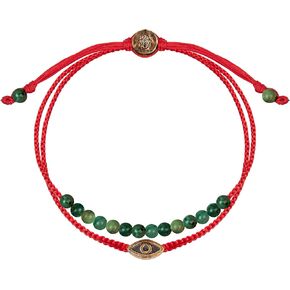KARMA AND LUCK - Brave Gaze - Men's Real Matte Onyx/Jade Stone Bronze Brass Evil Eye Charm Red String Adjustable Drawstring Closure Bracelet Handmade with Love in Bali