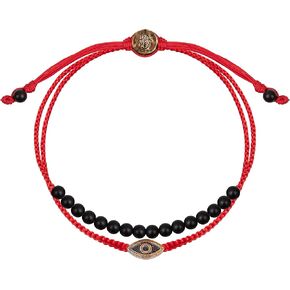 KARMA AND LUCK - Brave Gaze - Men's Real Matte Onyx/Jade Stone Bronze Brass Evil Eye Charm Red String Adjustable Drawstring Closure Bracelet Handmade with Love in Bali