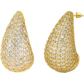 Gold Crystal Chunky Hoop Earrings - Sparkly Rhinestone Teardrop Design with 925 Sterling Silver Posts - Trendy Jewelry for Women and Girls, Perfect for Special Occasions in Saudi Arabia