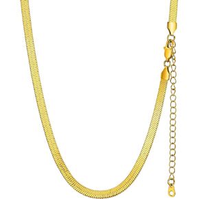 GOLDCHIC JEWELRY Flat Chain Necklace,Stainless Steel 3mm/5mm Snake Chain Herringbone Choker Necklaces for Women in Gold/Silver/Rose Gold,12/15/18 inches with 3.5 inch Extenders,Gift Box Included