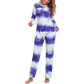 Women's Pajama Set Tie Dye Two Piece Long Sleeve Tops and Pants Sleepwear Soft Loungewear Pjs