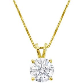 1/2 Carat 4 Prong Solitaire Basket Diamond Pendant Necklace 14K Yellow Gold (K, I2, 0.5 ctw)