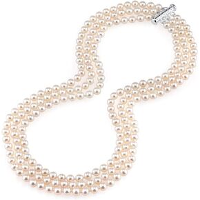 The Pearl Source Triple Strand White Freshwater Cultured Pearl Necklace for Women in 16-17-18" Princess Length