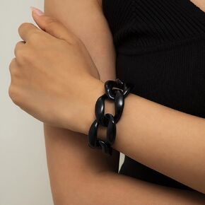 Punk Large Chain Bracelet Cuban Link Chain Bracelet Acrylic Geometric Bracelet for Women and Girls (Black)